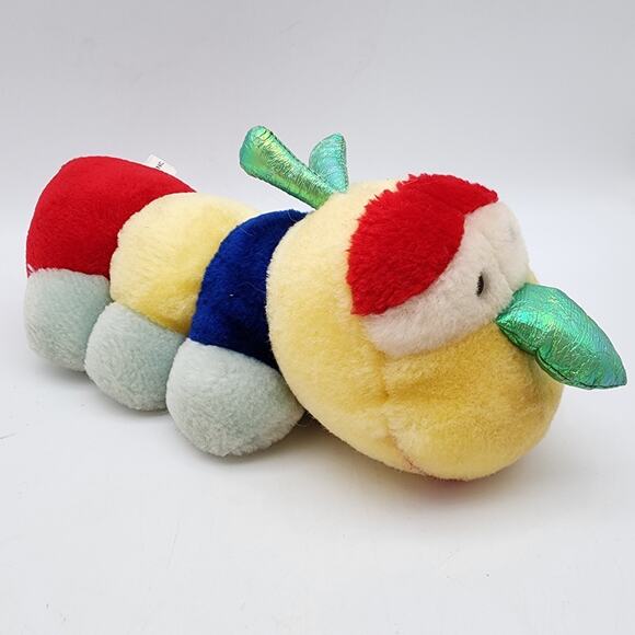 Vintage HugFun Caterpillar Worm Rattle Plush 10" Red Yellow Blue Stuffed Toy - Picture 3 of 10